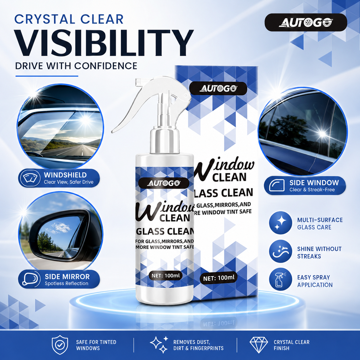 Glass Cleaner Streak - Ammonia-Free Streak-Free Glass Window Cleaner, Multi-Surface