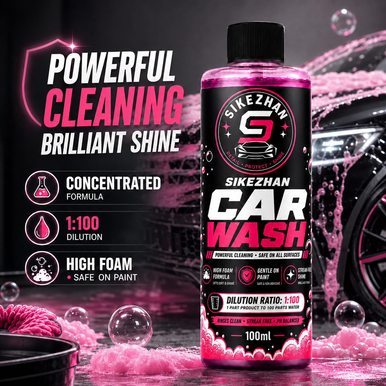 Foam Cannon Car Wash - 100ml 1:100 Concentrated Super Suds Foaming
