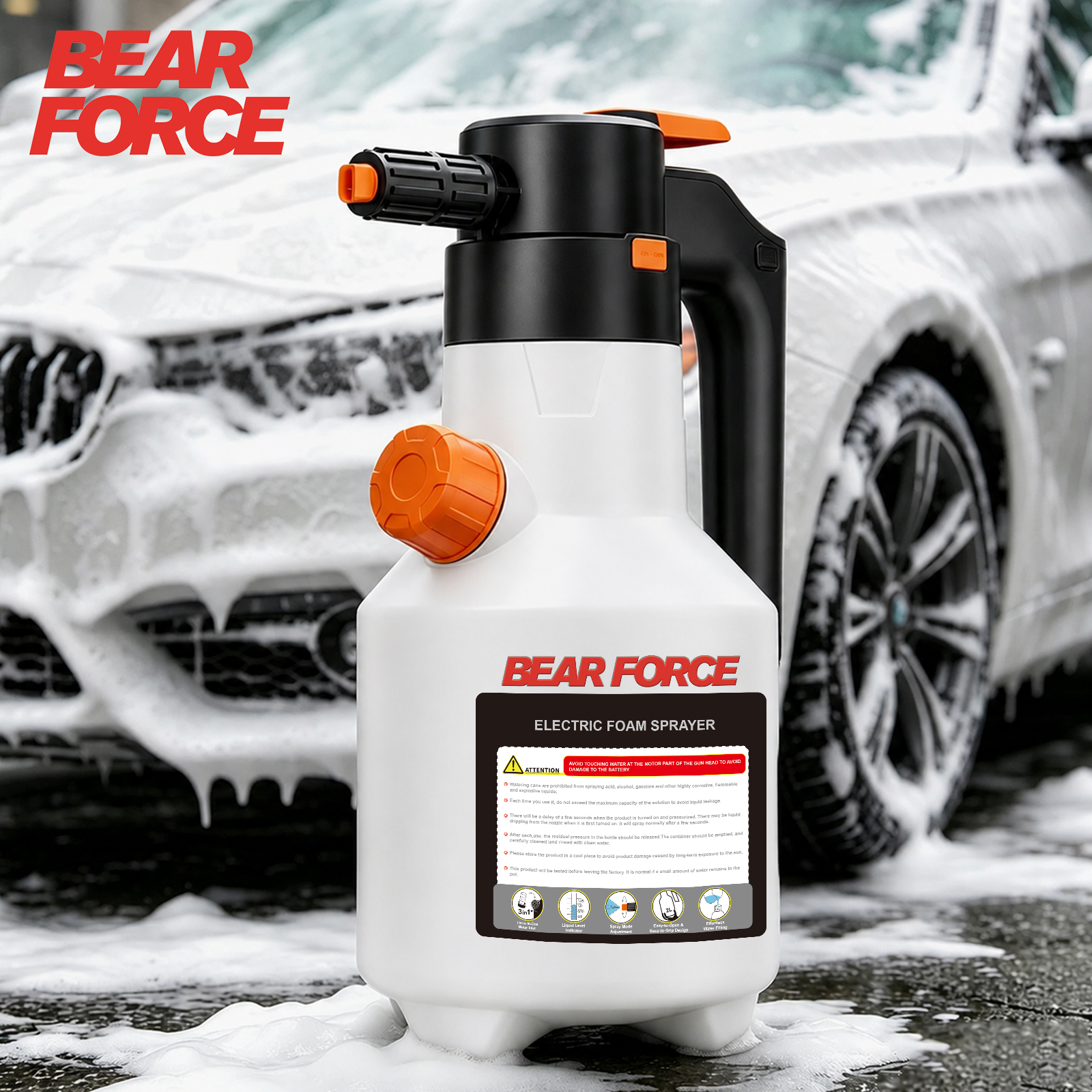 Foam Cannon Car Wash - 2L Electric Foam Sprayer, 3000mAh USB
