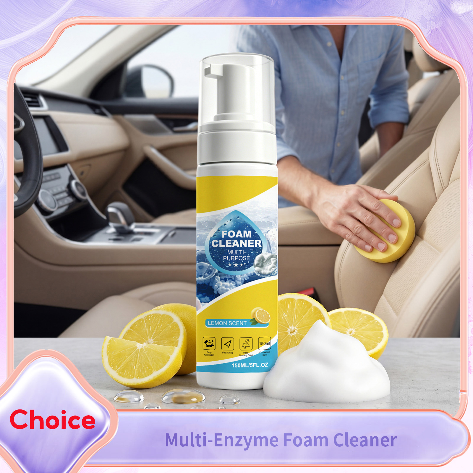 Leather Cleaner Interior - Foam Cleaner Multi-purpose Auto Interior No-Rinse