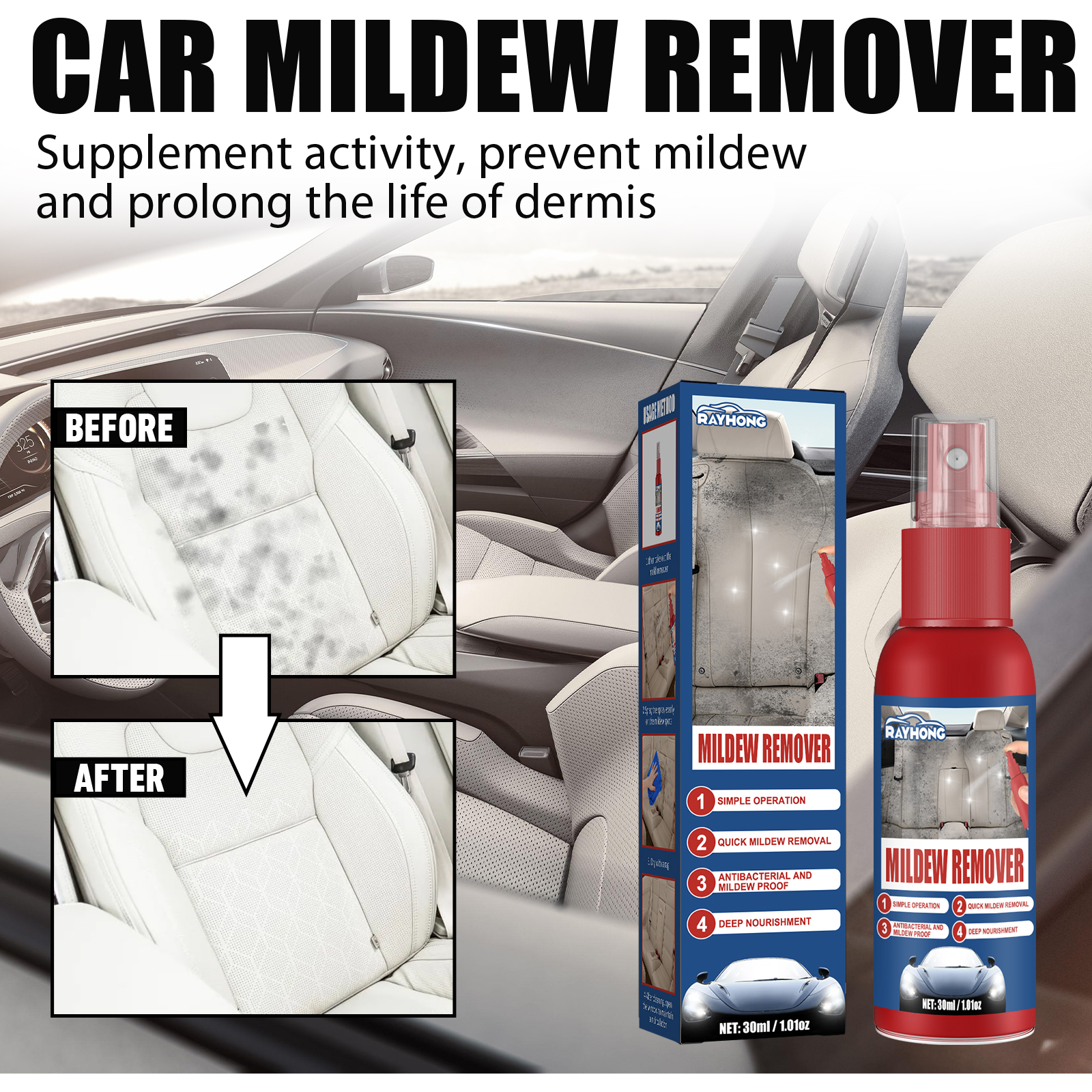Seat Cleaner Fabric - Car Mildew Remover Spray Multi-Functional Stain